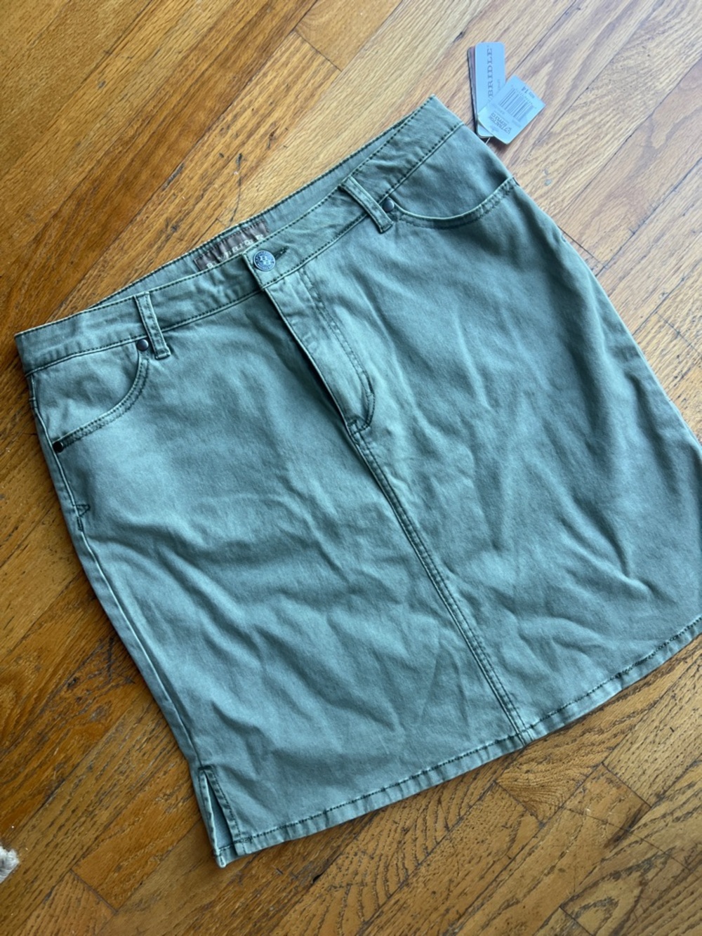 Bit & Bridle Olive-Green Cotton Mini Skirt